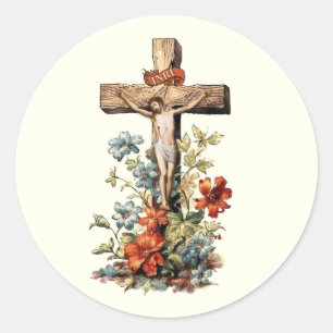 Adesivo Crucificação Floral de Jesus Católico
