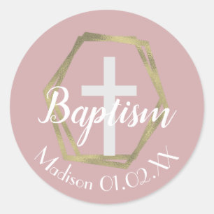 Adesivo Crucifixo de Batismo com Folha de Ouro Minimalista