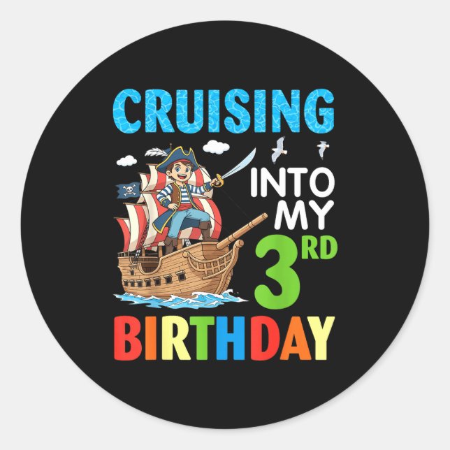 Adesivo Cruising Into My 3rd Birthday Rate Little Boy 3 Ye (Frente)