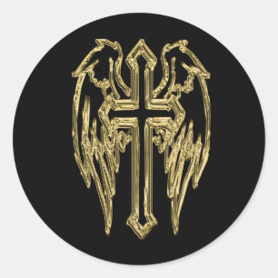 Adesivo Cruz católica Dourado com asas