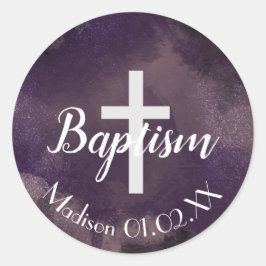 Adesivo Cruz de Batismo Roxo Aquarela Nome da Criança