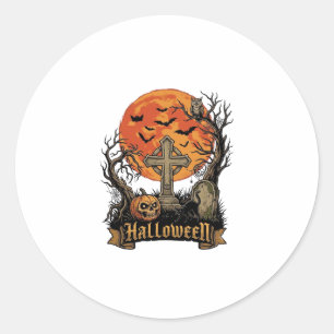 Adesivo Cruz de Halloween Tumba Caveira Abóbora Gato Preto