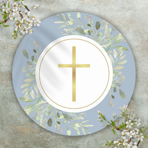 Adesivo Cruz de Ouro Simples Aquarela Verde Azul Empoeirad