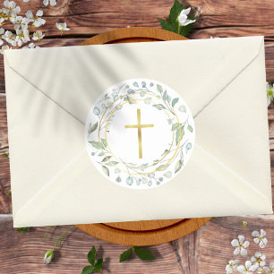 Adesivo Cruz de Ouro Simples com Grinalda de Louro em Folh