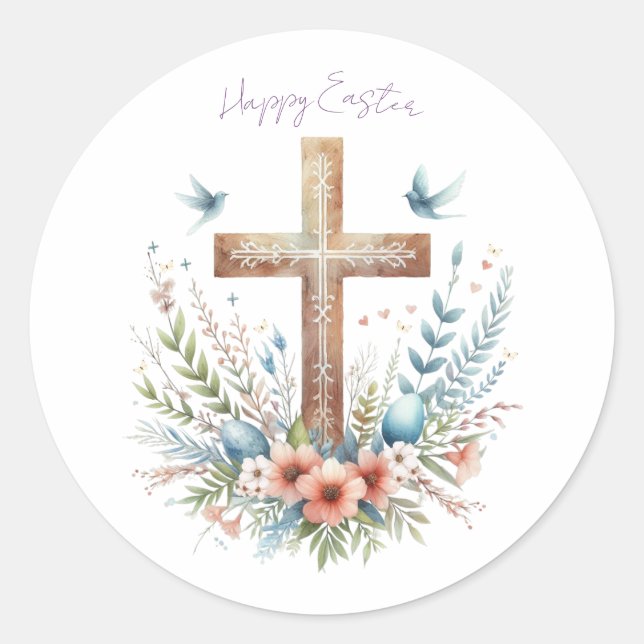 Adesivo Cruz de Páscoa aquarela personalizada (Frente)