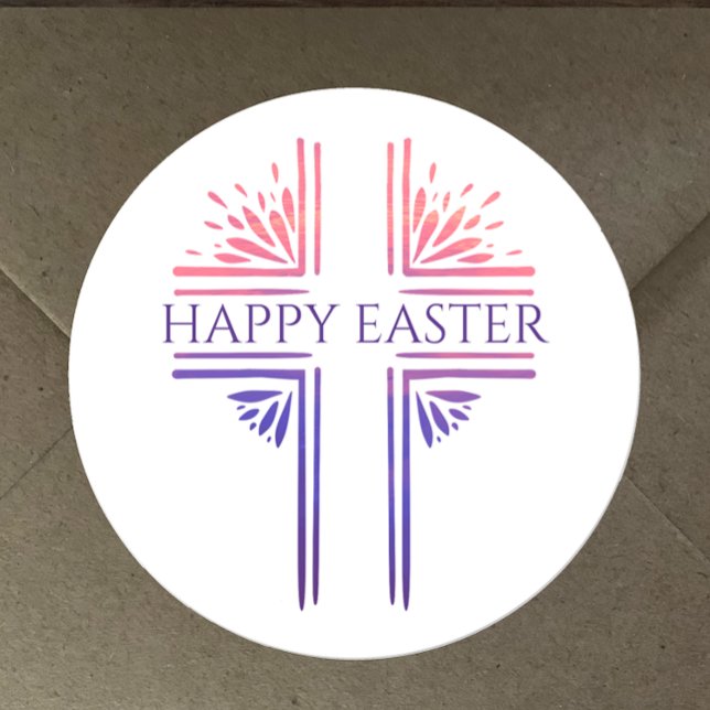 Adesivo Cruz de Páscoa Cristã Personalizada Moderna do fel (Decorate Easter cards and gifts with these beautiful unique  Christian cross Happy Easter stickers
)