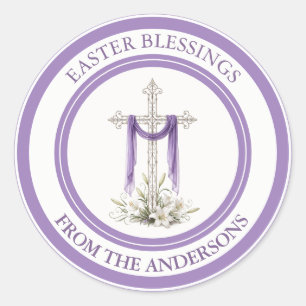 Adesivo Cruz de Prata Elegante com Tecido Roxo