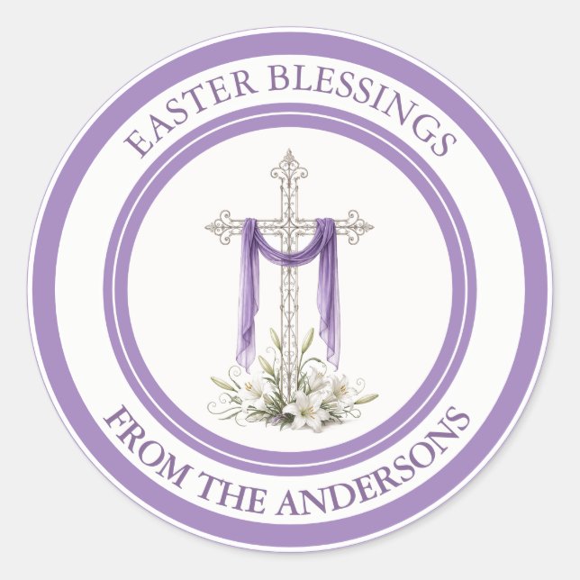 Adesivo Cruz de Prata Elegante com Tecido Roxo (Frente)