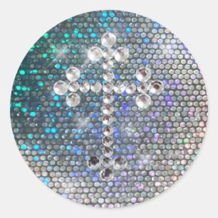 Adesivo Cruz de prata impressa de Bling