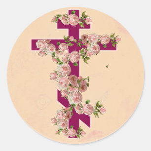 Adesivo Cruz de Rito Oriental Ortodoxo Bizantino com Rosas