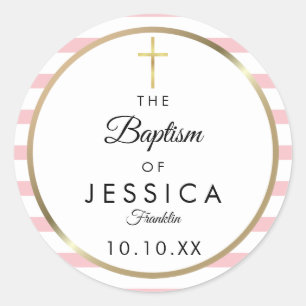 Adesivo Cruz Dourada com Listra Rosa Batismo Batizado
