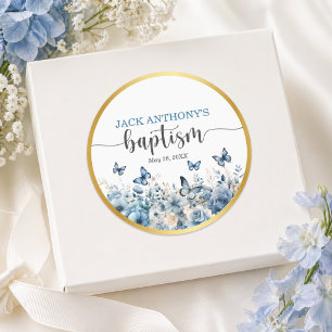 Adesivo Cruz Dourada Elegante Floral Azul Batismo