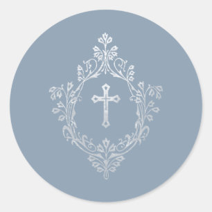 Adesivo Cruz Falsa Prata Religiosa Dusty Blue em Crista