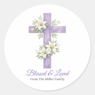 Adesivo Cruz Floral de Lavanda Personalizada Abençoada & A