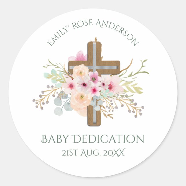 Adesivo Cruz Floral Personalizada BABY Dedicação (Frente)