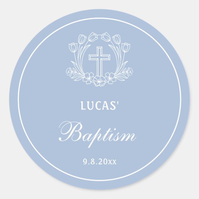 Adesivo Cruz Floral Simples no Batismo Azul Claro (Frente)