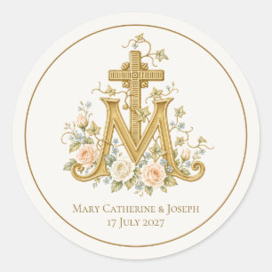 Adesivo Cruz Mariana Católica Monograma com rosas