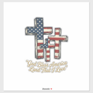 Adesivo Cruz Patriótico Deus Abençoe a América Camisa Desi