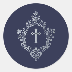 Adesivo Cruz Religiosa Azul Marinho Falsa em Crista Pratea