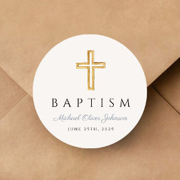 Adesivo Cruz Religiosa Menino Batismo Script Azul Empoeira