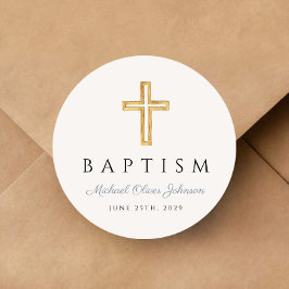 Adesivo Cruz Religiosa Menino Batismo Script Azul Empoeira