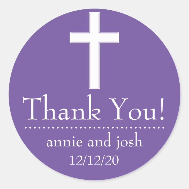 Adesivo Cruz Religiosa Obrigado Rótulos (Ameixa / Branco) (Frente)