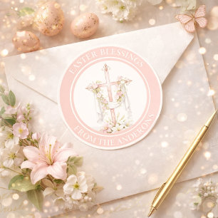 Adesivo Cruz Rosa Elegante com Tecido Branco