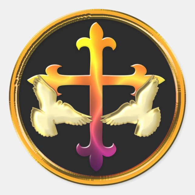 Adesivo Cruzamento de ferro com pombas em fundo preto (Frente)