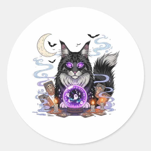 Adesivo Crystal Ball Coon - Maine Coon Halloween (Frente)