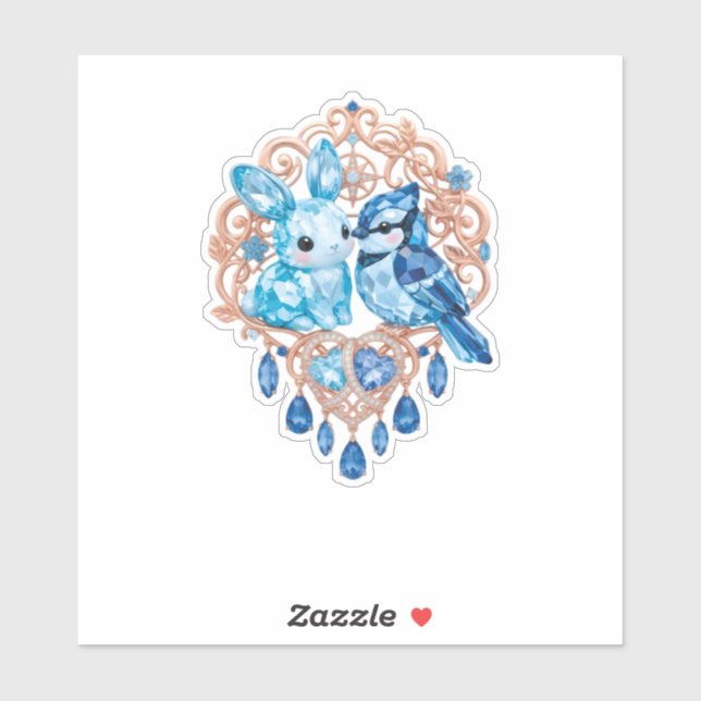 Adesivo Crystal Blue Bunny and Blue Jay Heart (Folha)