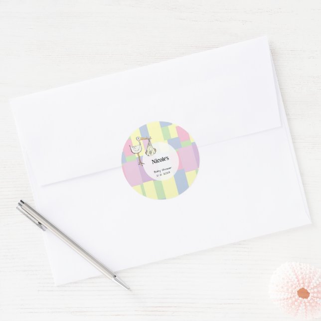Adesivo Cubismo Retro Funky para Chá de Bebê com Cegonha E (Envelope)