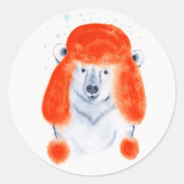 Adesivo Cubo de Urso Polar Bonito em Red Winter Hat Christ
