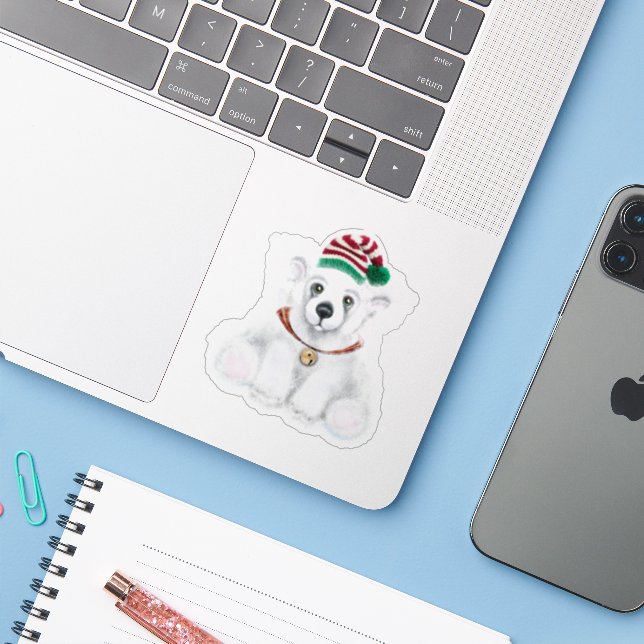 Adesivo Cubo de urso polar, Papai noel (Notebook com iPhone)
