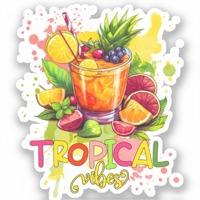 Adesivo Cubos Tropicais - Frutas de Aquarelas do Verão Vib (Frente)