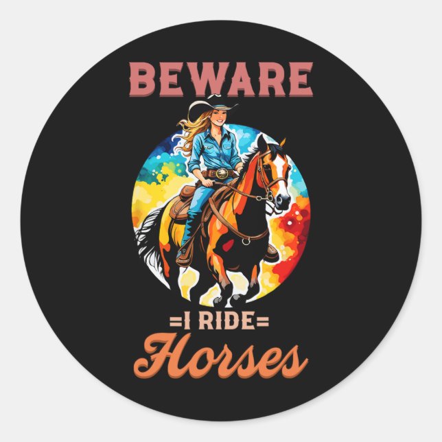 Adesivo Cuidado, Ando Cavalos, Eu Equestriio Ventilador de (Frente)