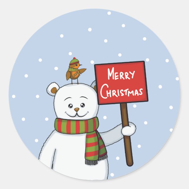 Adesivo Cumprimento de Natal do Urso Polar e do Robin (Frente)