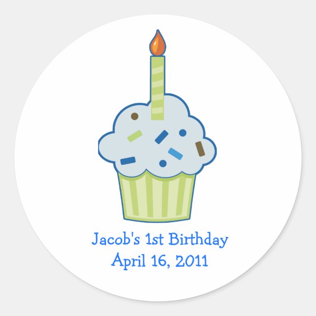 Adesivo Cupcake 1rua Vinhetas de Favoritos de Aniversário  (Frente)