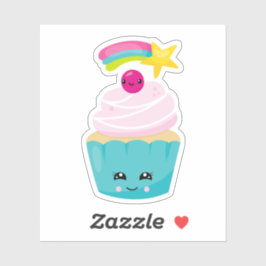 Adesivo Cupcake azul-bonito com a face Kawaii