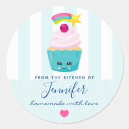 Adesivo Cupcake azul bonito com Kawaii Face Kitchen