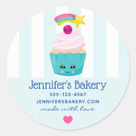 Adesivo Cupcake azul bonito com o Kawaii Face Business