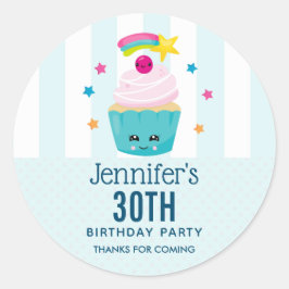 Adesivo Cupcake azul bonito com Obrigados de aniversário K
