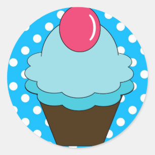 Adesivo Cupcake azul da baga do KRW com bolinhas