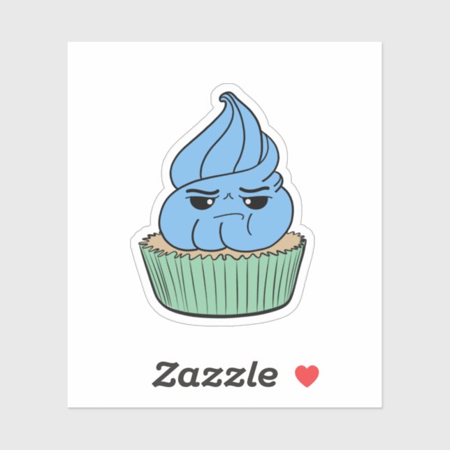 Adesivo Cupcake Azul Mal-Humorado (Folha)