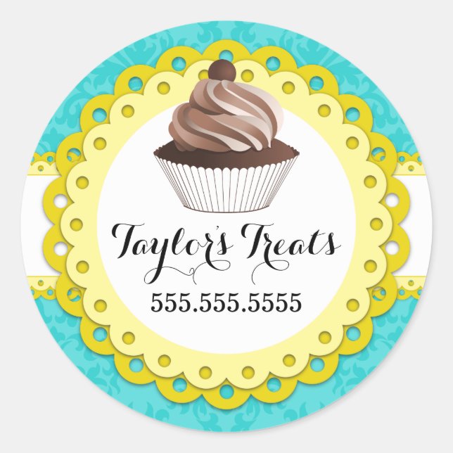 Adesivo Cupcake Bakery Damask Yellow Scallop Seals (Frente)