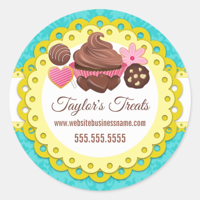 Adesivo Cupcake Bakery Damask Yellow Scallop Seals (Frente)