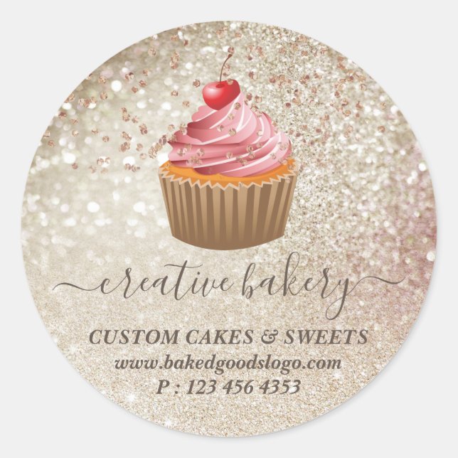 Adesivo Cupcake brilho dourado pastelaria padaria (Frente)