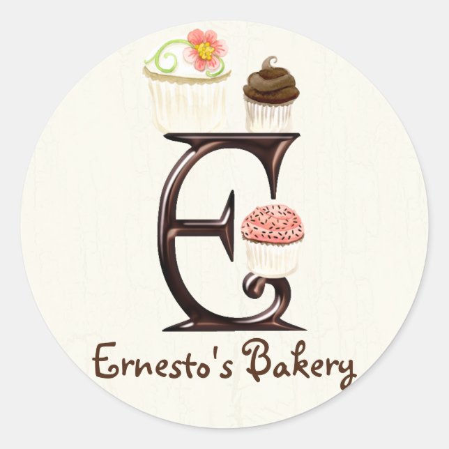 Adesivo Cupcake Carta E Monograma Logotipo para empresas (Frente)