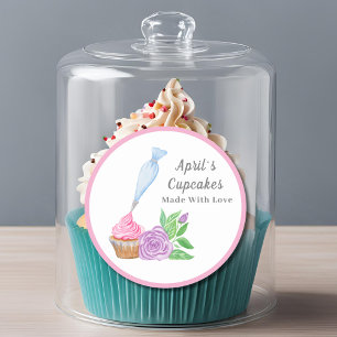 Adesivo Cupcake com Glacê de Aquarela Feito Com Amor