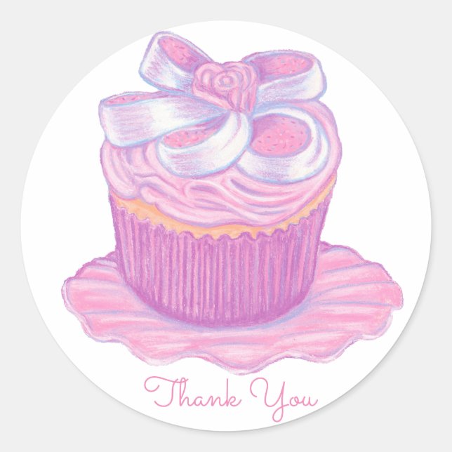 Adesivo Cupcake Cor-de-Rosa ~ Obrigado (Frente)