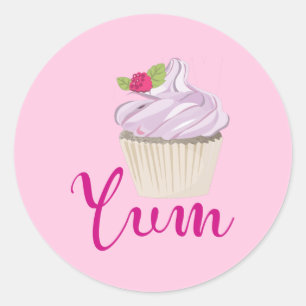 Adesivo Cupcake cor-de-rosa sonhador com framboesa Yum!